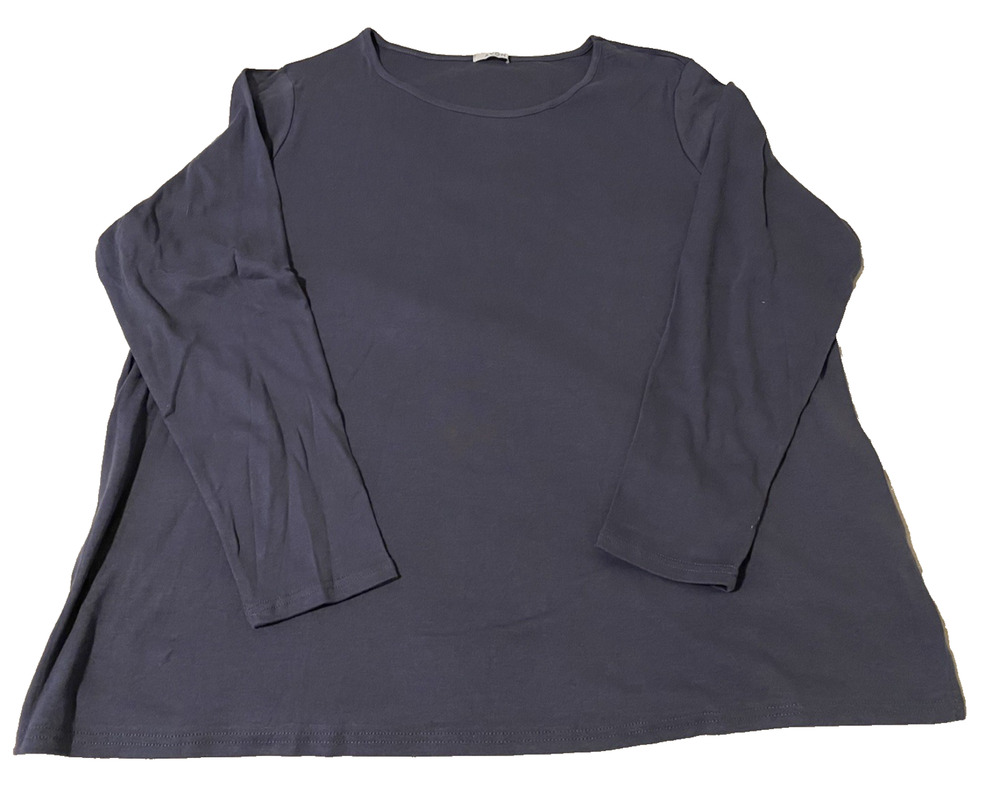 Avon 100% Cotton Top Womens Plus Size 3X Long Sleeve Navy Pullover T-Shirt
